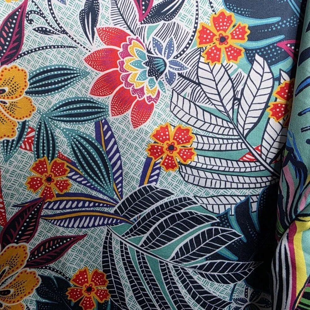 2 Caribbean Joe Tropical Floral Swim Coverup Womens Medium Beachy Ruched Side